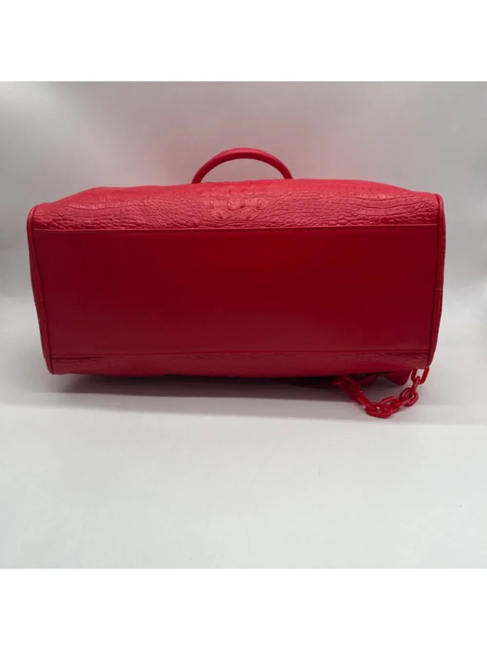 Privata Red Croc-Embossed Faux Leather Duffel Bag